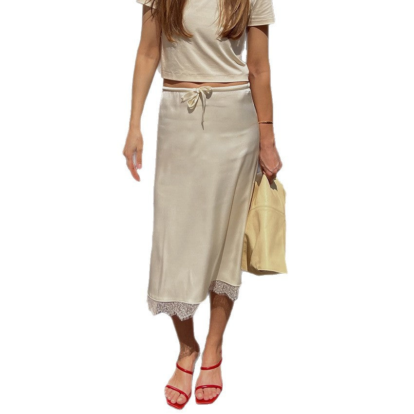 Women's Lace-trimmed Midi Skirt With Lacing