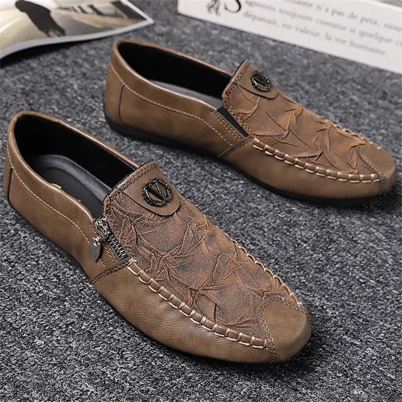Vintage Zipper Casual Leather Shoes