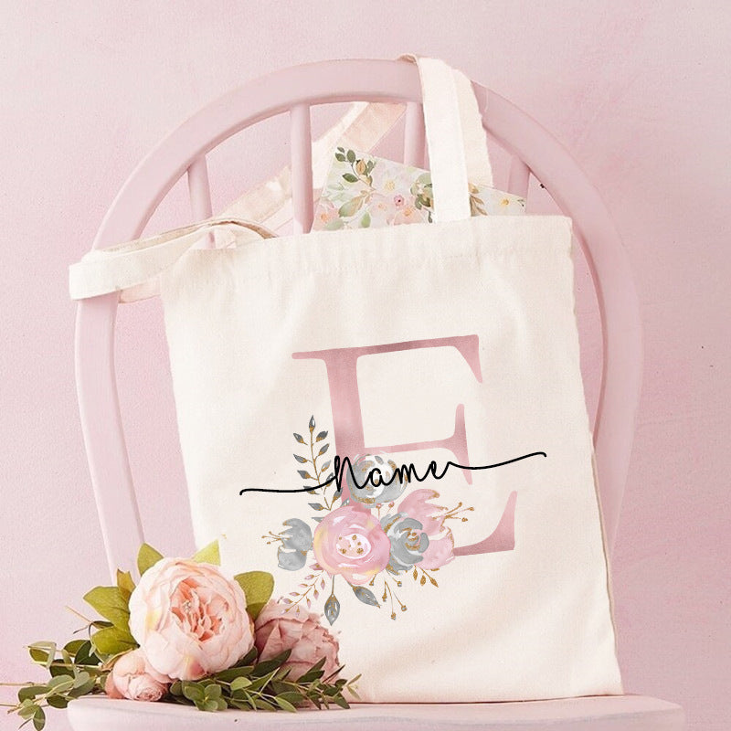 Monogrammed Canvas Bag Women's Letter Print Tote