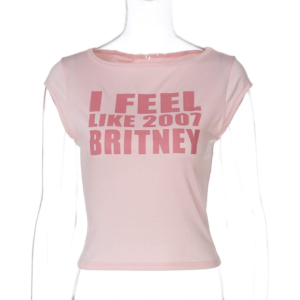 New Fashion Letter Print Fashionable Slim-fit Short T-shirt