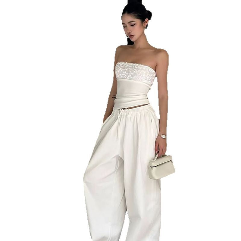 New Spliced Sequin White Sleeveless Tank Top