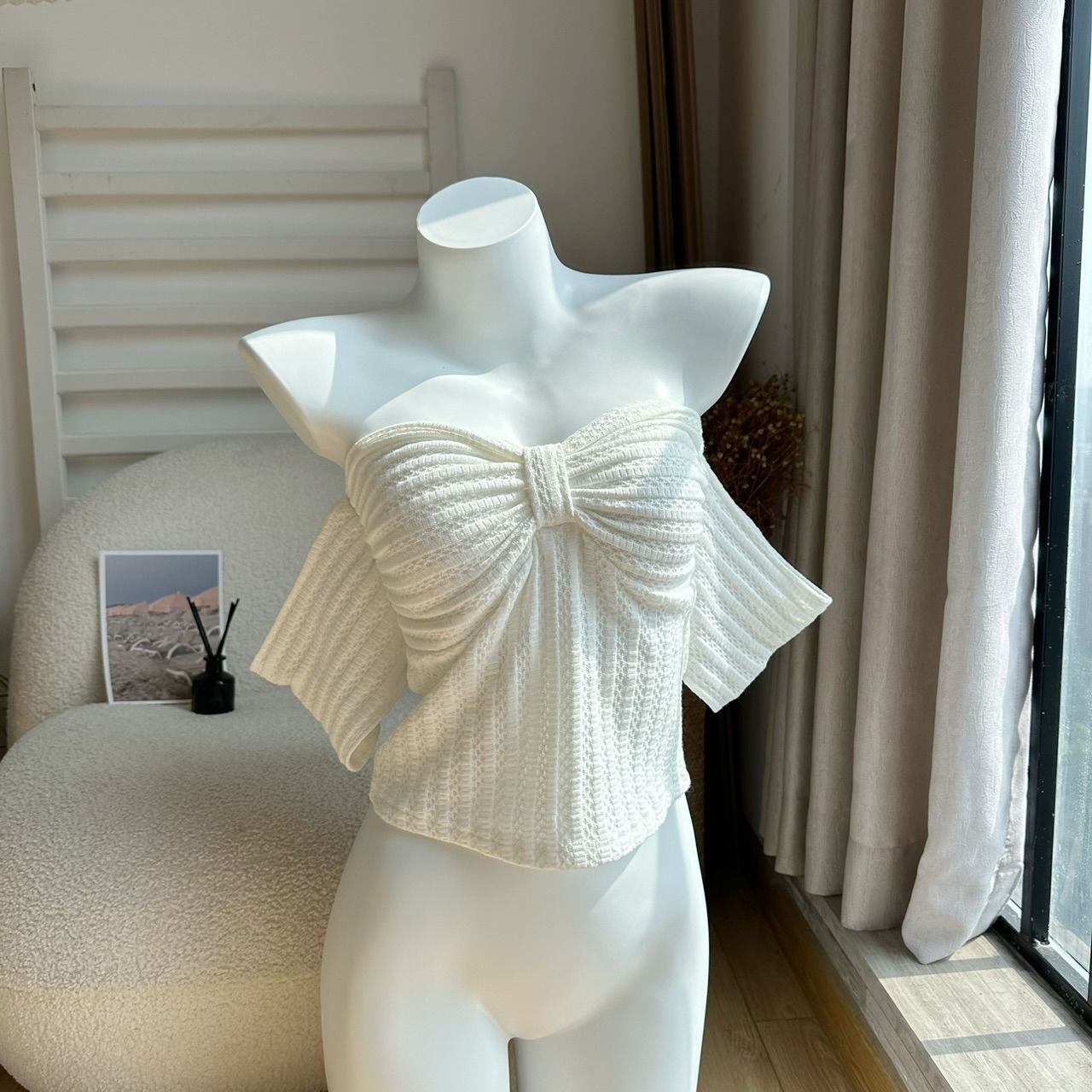 Summer Sexy Bow Slim-fit Slimming And Short Tube Top Off-shoulder Top