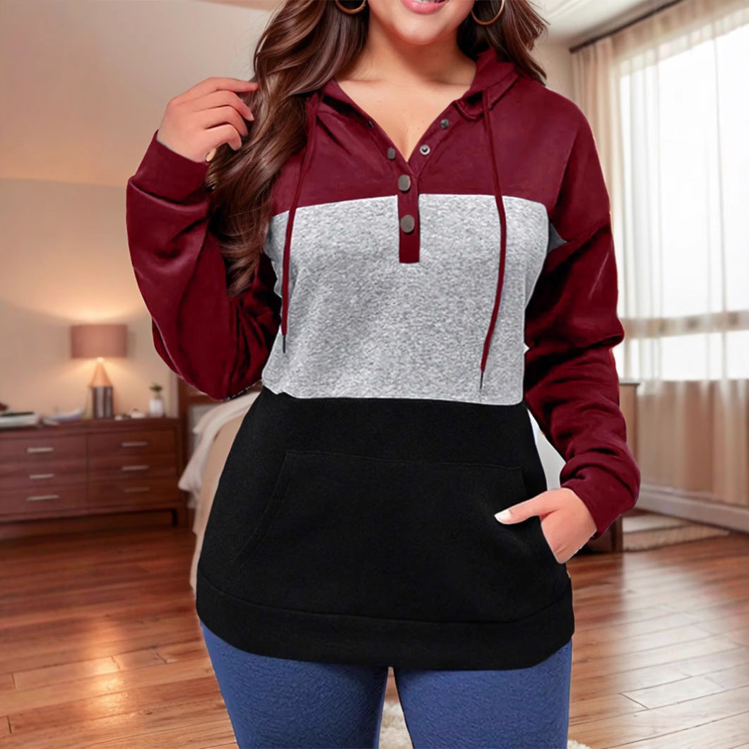 European And American Women's Color-blocked Hooded Sweatshirt