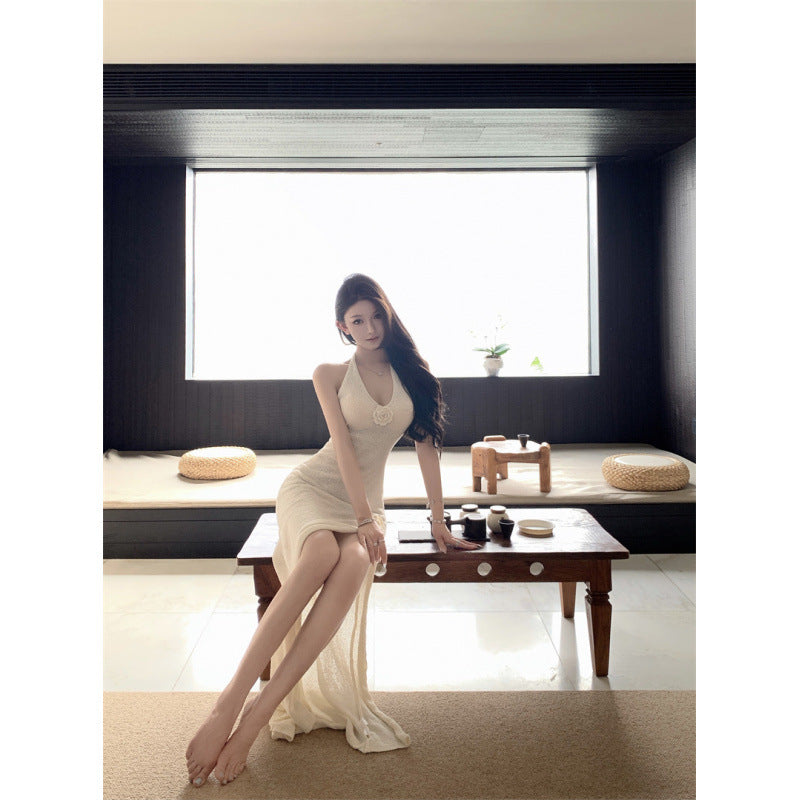 Sexy Backless Slit Strap Knit Dress For Women