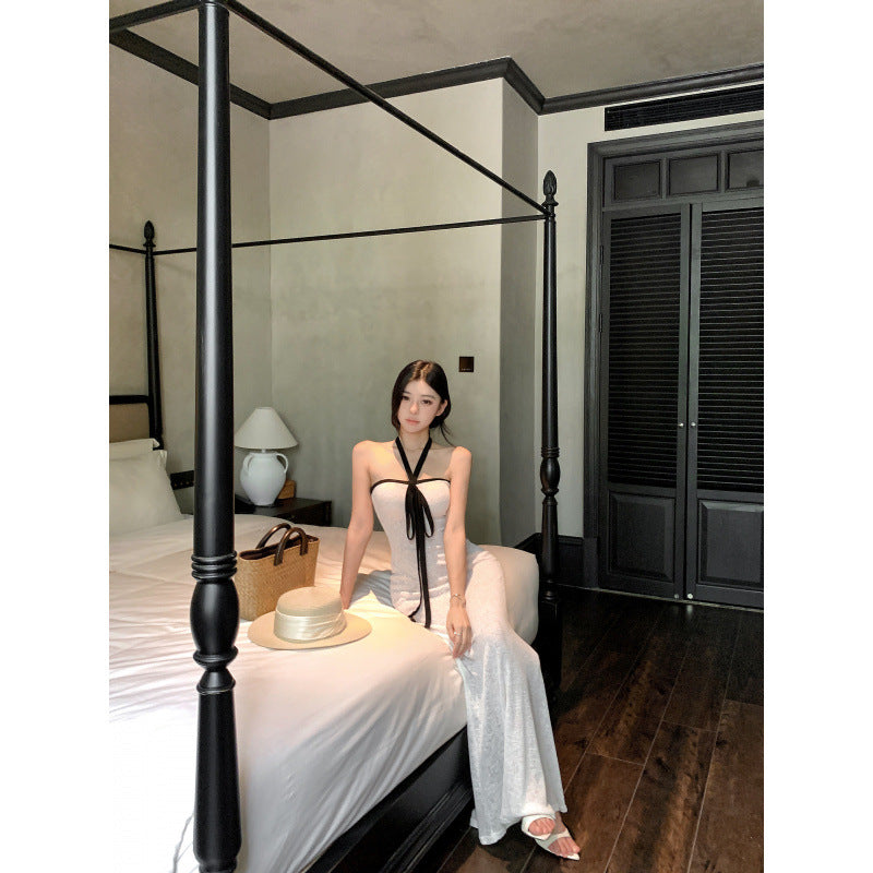 Women's Casual White Halter-neck Tube Dress