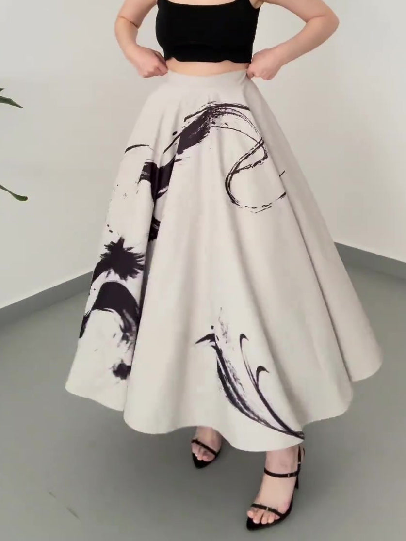 Vintage Three-layer Tulle Print Skirt