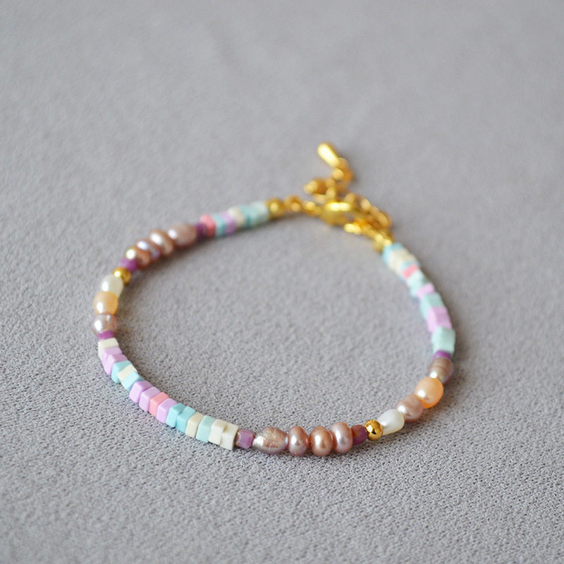 Macaron-Colored Freshwater Pearl Beaded Minimalist Necklace Clavicle Chain