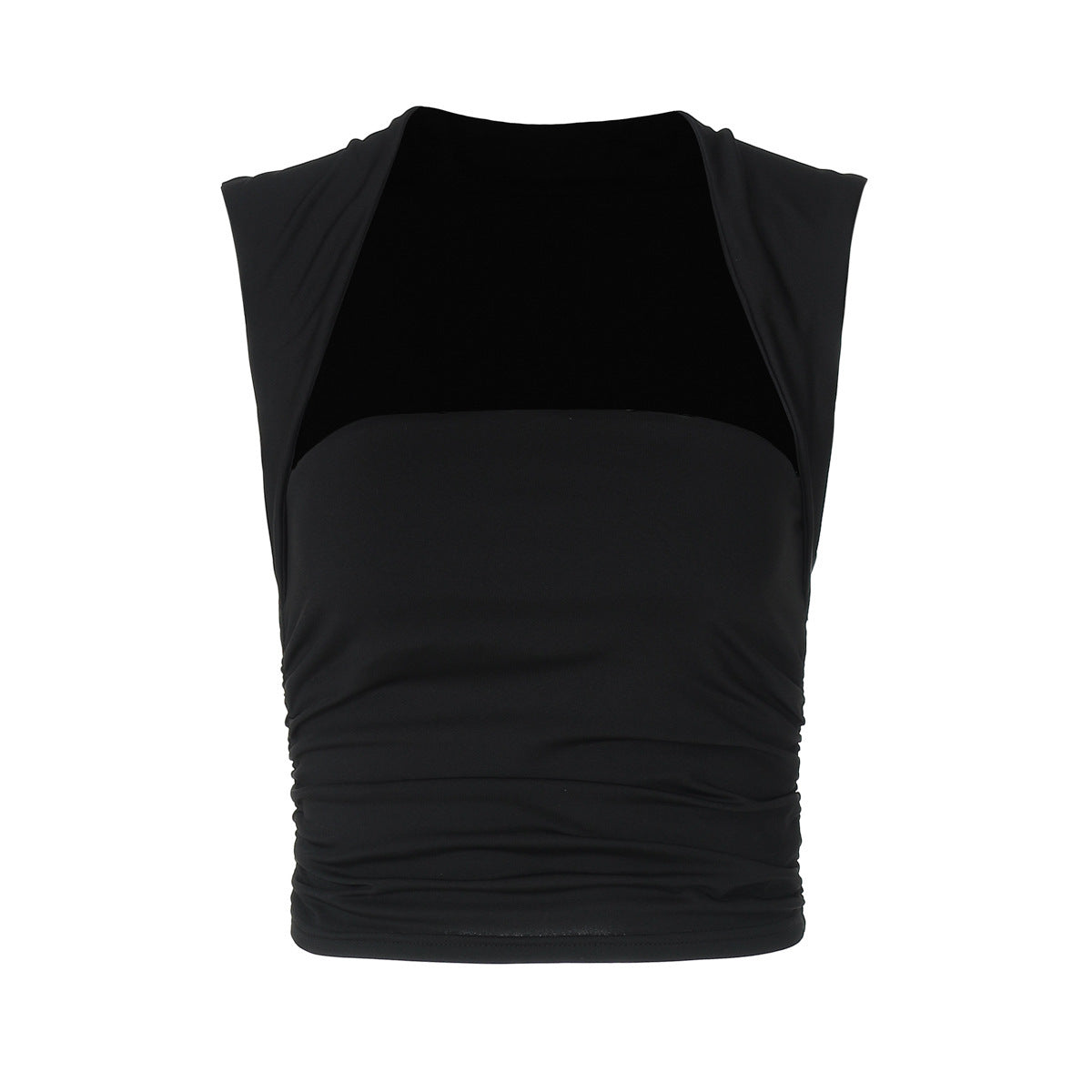 Square Collar Sleeveless Vest Pleated Tight Top T-shirt