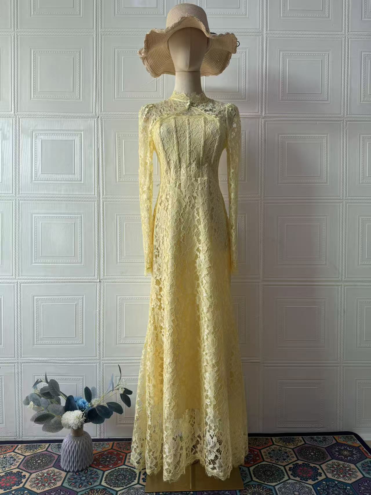 Luxe Lace Evening Dress With Long Sleeves And A Long Skirt