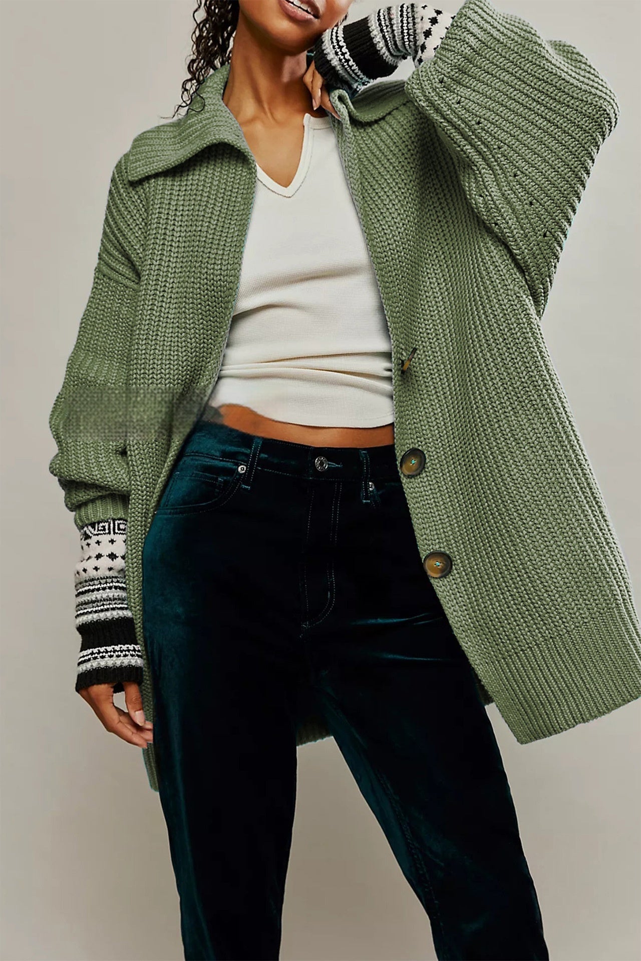 Women's Fashionable Lapel-Neck Loose-Fit Plus-Size Sweater Coat