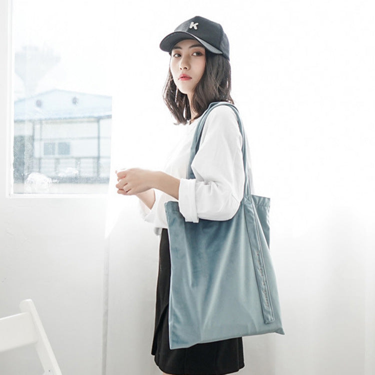 Creative Embroidered Letters Ribbon Velvet Canvas Shopping Bag