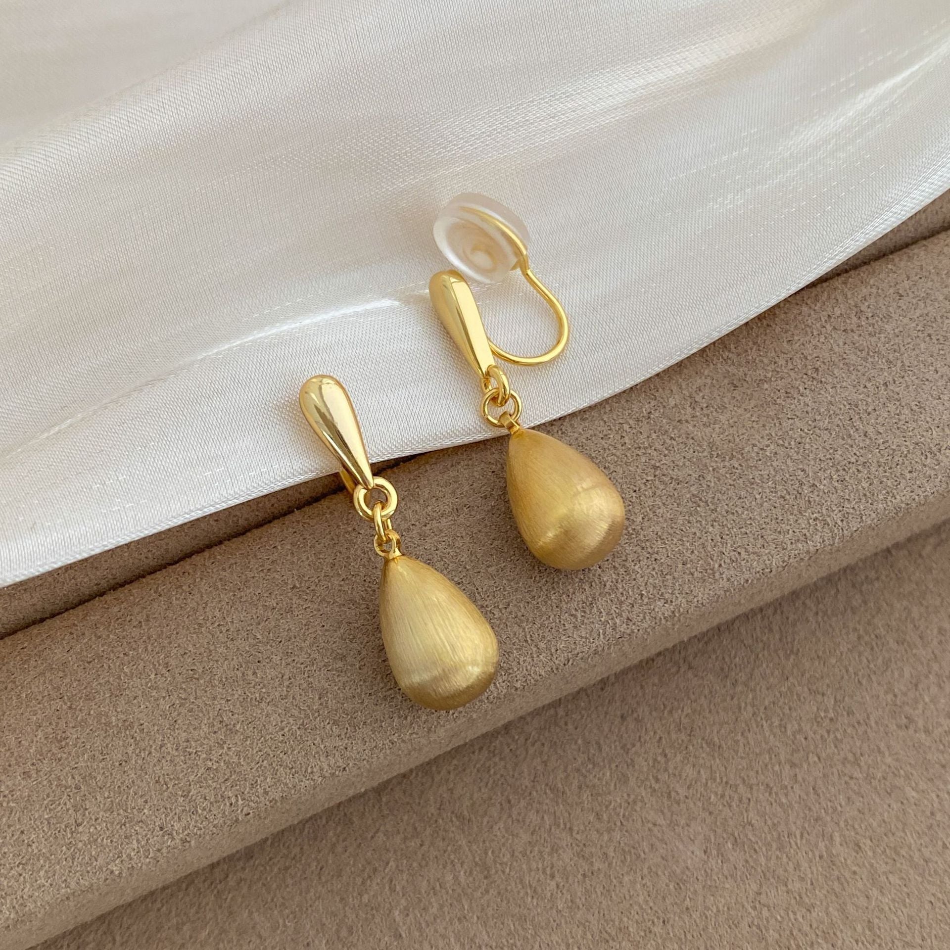 Wire Drawing Drop Pendant Ear Clips Stylish Earrings