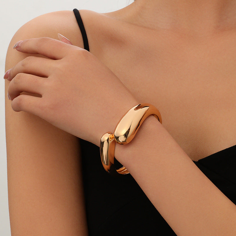 Minimalist Irregular Wave Pattern Handmade Metal Smooth Bracelet For Women
