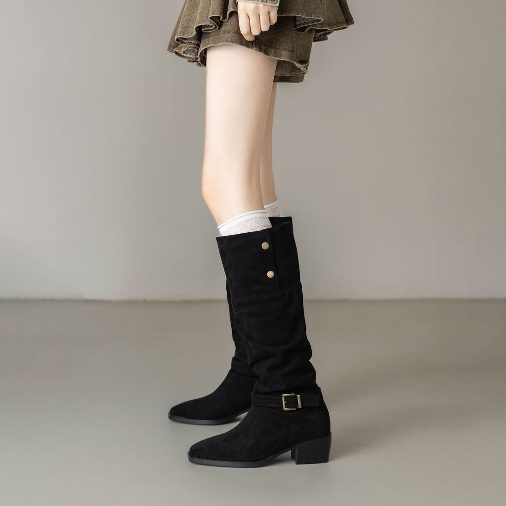 Chunky Heel Wrinkled Stacked Ankle Martin Boots