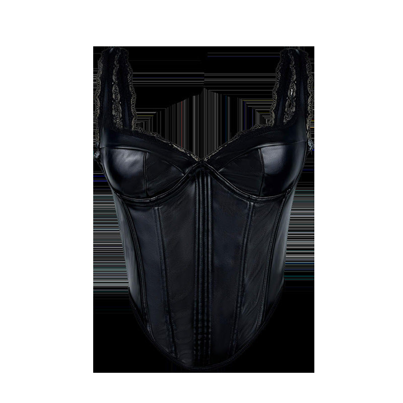 Solid Color Leather Lace Sling Basic Top