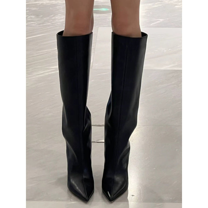 Women's Wide Tube Design Slim Straight Leg Wedge Heel Knight Boots