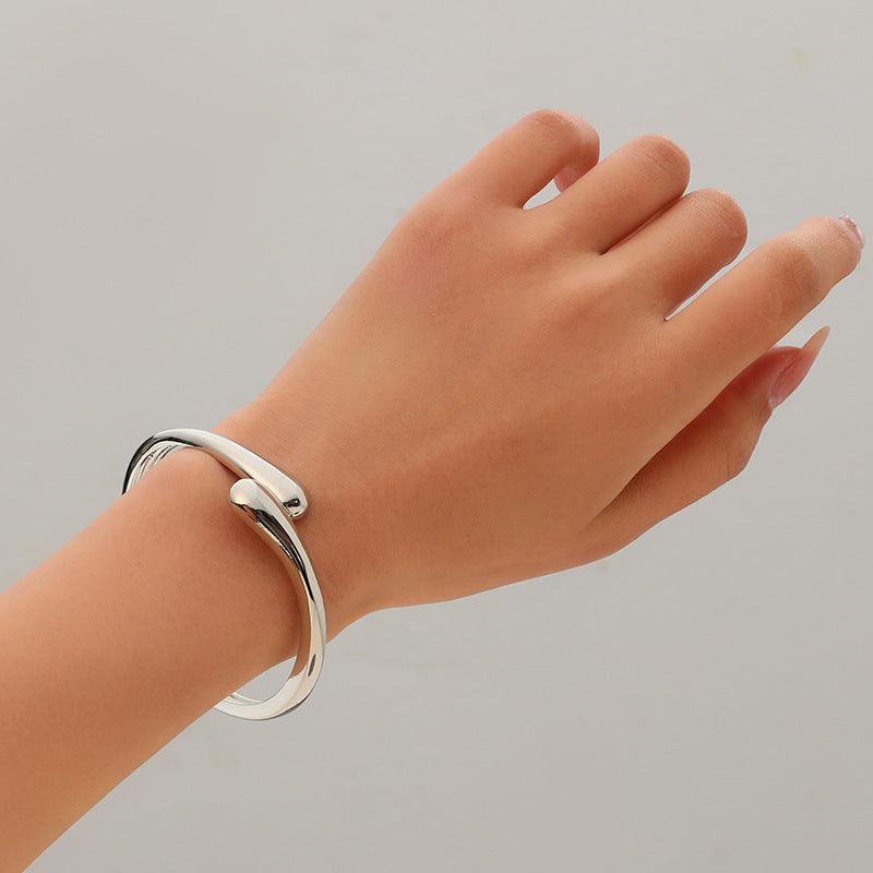 Minimalist Irregular Wave Pattern Handmade Metal Smooth Bracelet For Women
